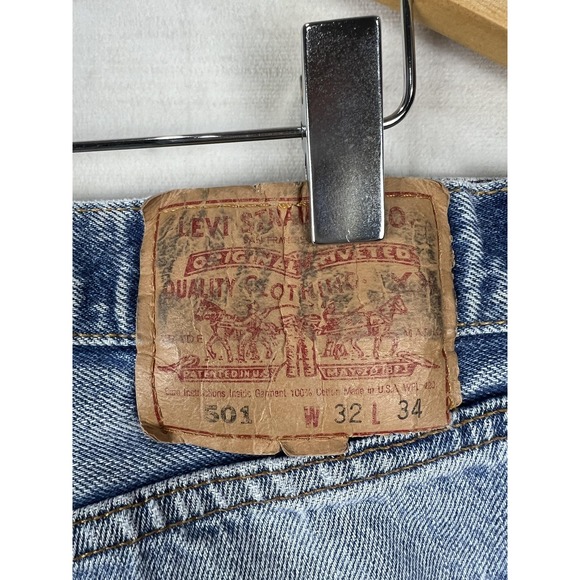 Vintage Levis 501 XX Jeans Mens 32x34 Light Blue Denim Made USA Distressed 90s - Picture 6 of 11